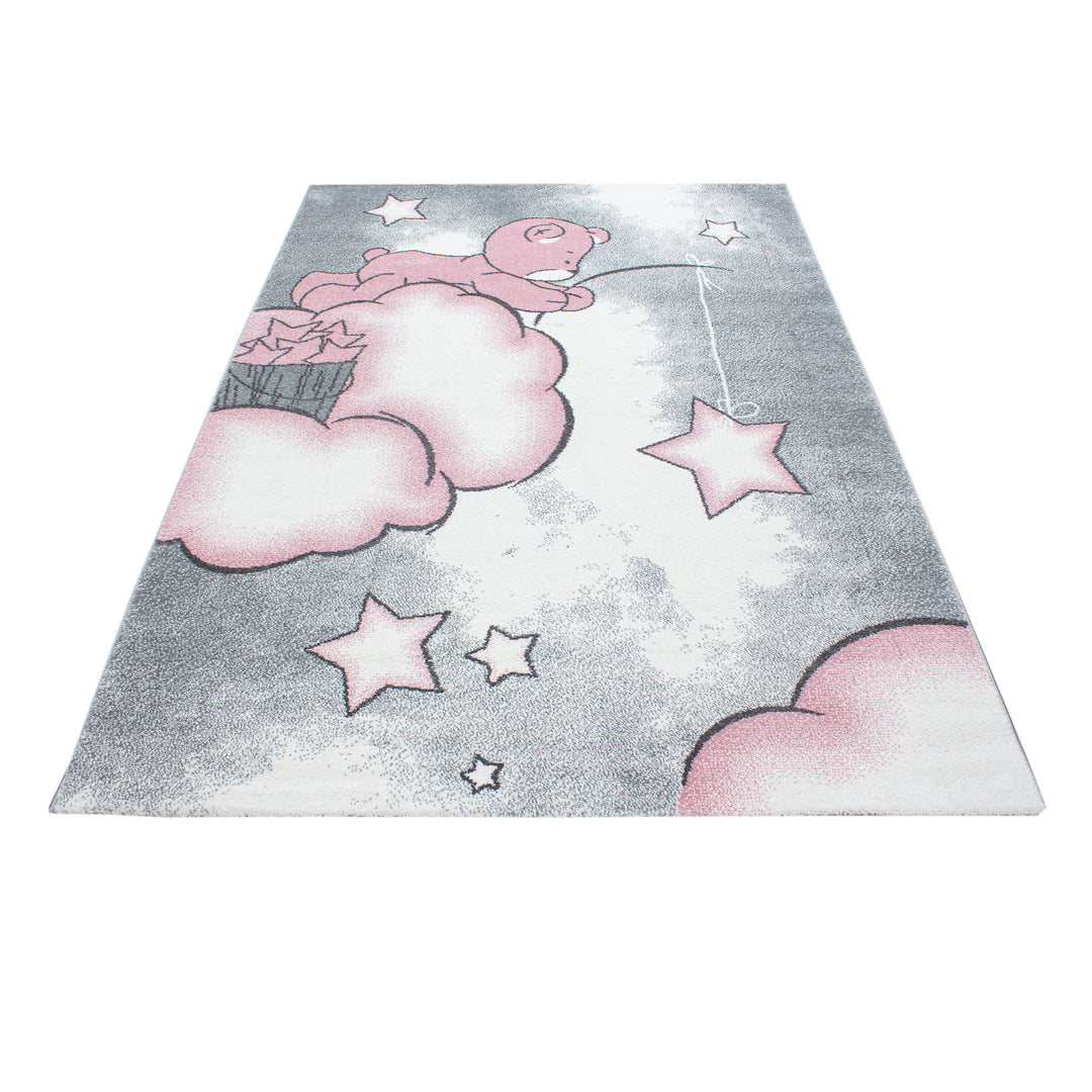 Kinderteppich Bär Polypropylen gewebt saugroboter Kurzflor Kinderzimmer Pink Läufer 80x150_Läufer_