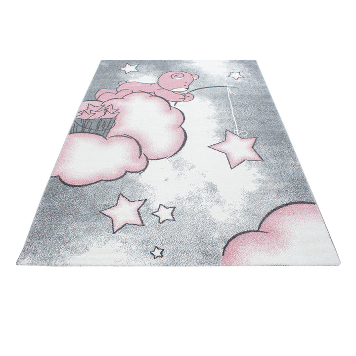 Kinderteppich Bär Polypropylen gewebt saugroboter Kurzflor Kinderzimmer Pink Läufer 80x150_Läufer_