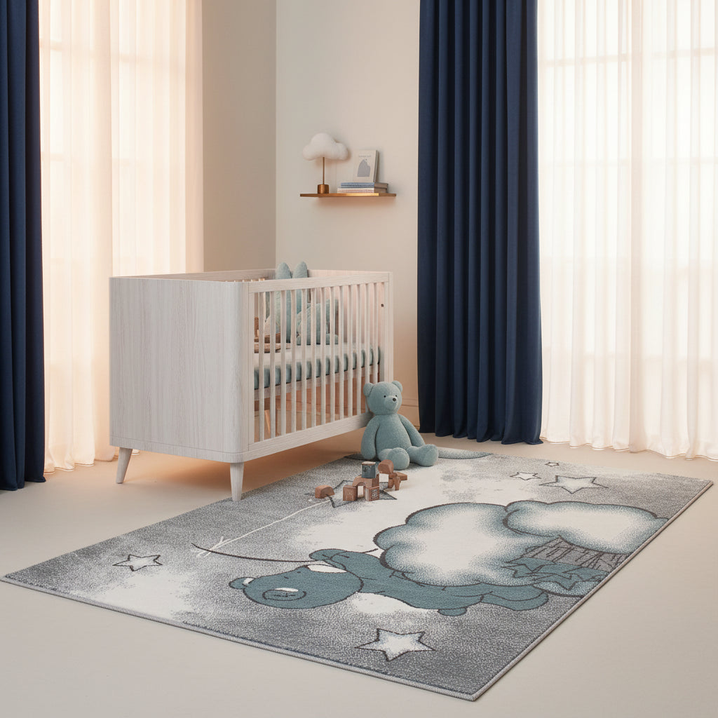 Kinderteppich Bär Polypropylen gewebt saugroboter Kurzflor Kinderzimmer_Läufer_