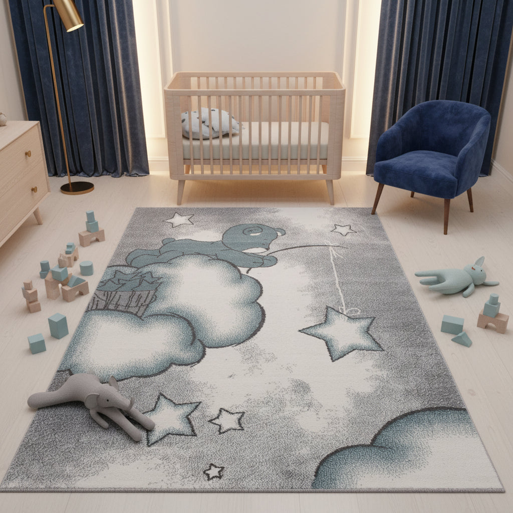 Kinderteppich Bär Polypropylen gewebt saugroboter Kurzflor Kinderzimmer_Läufer_