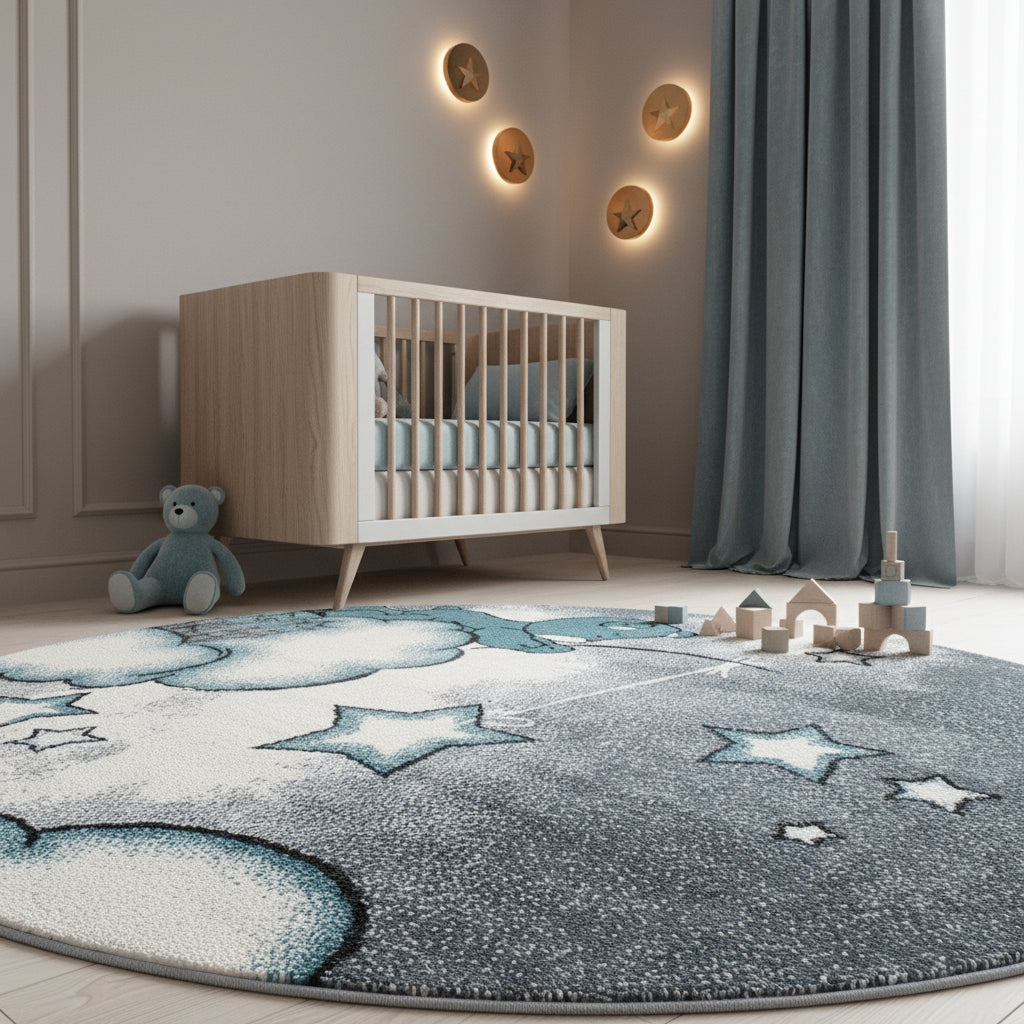 Kinderteppich Bär Polypropylen gewebt saugroboter Kurzflor Kinderzimmer_Rund_
