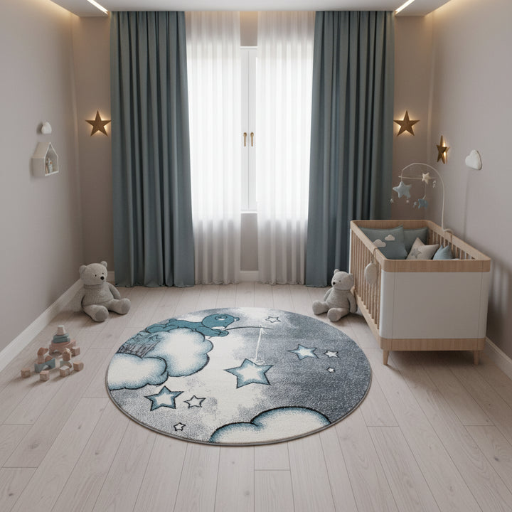 Kinderteppich Bär Polypropylen gewebt saugroboter Kurzflor Kinderzimmer_Rund_