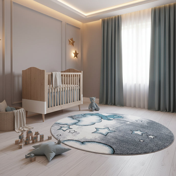 Kinderteppich Bär Polypropylen gewebt saugroboter Kurzflor Kinderzimmer_Rund_