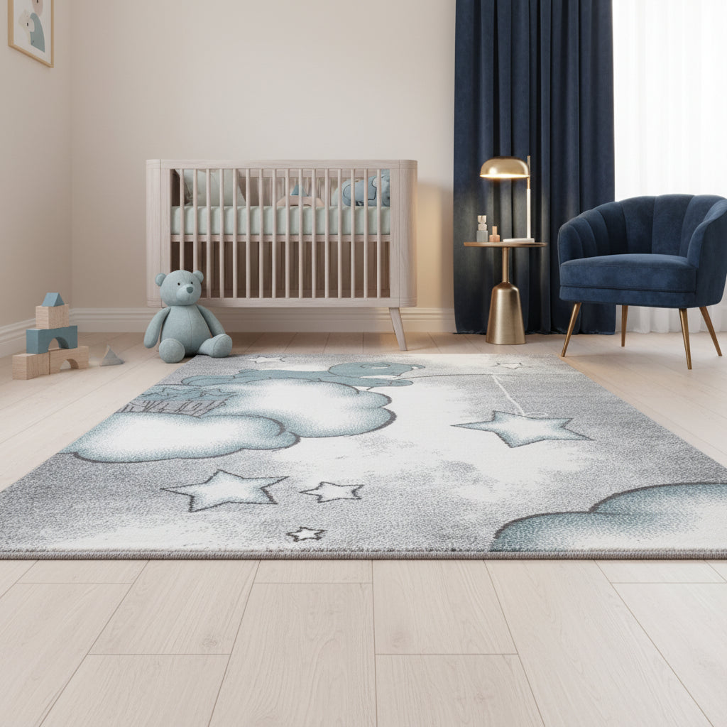 Kinderteppich Bär Polypropylen gewebt saugroboter Kurzflor Kinderzimmer_Läufer_