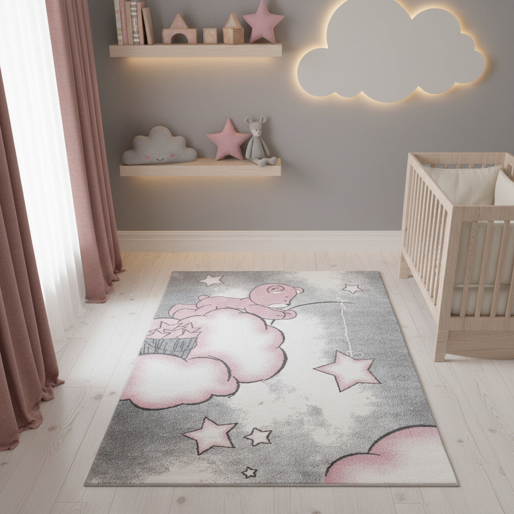 Kinderteppich Bär Polypropylen gewebt saugroboter Kurzflor Kinderzimmer_Läufer_