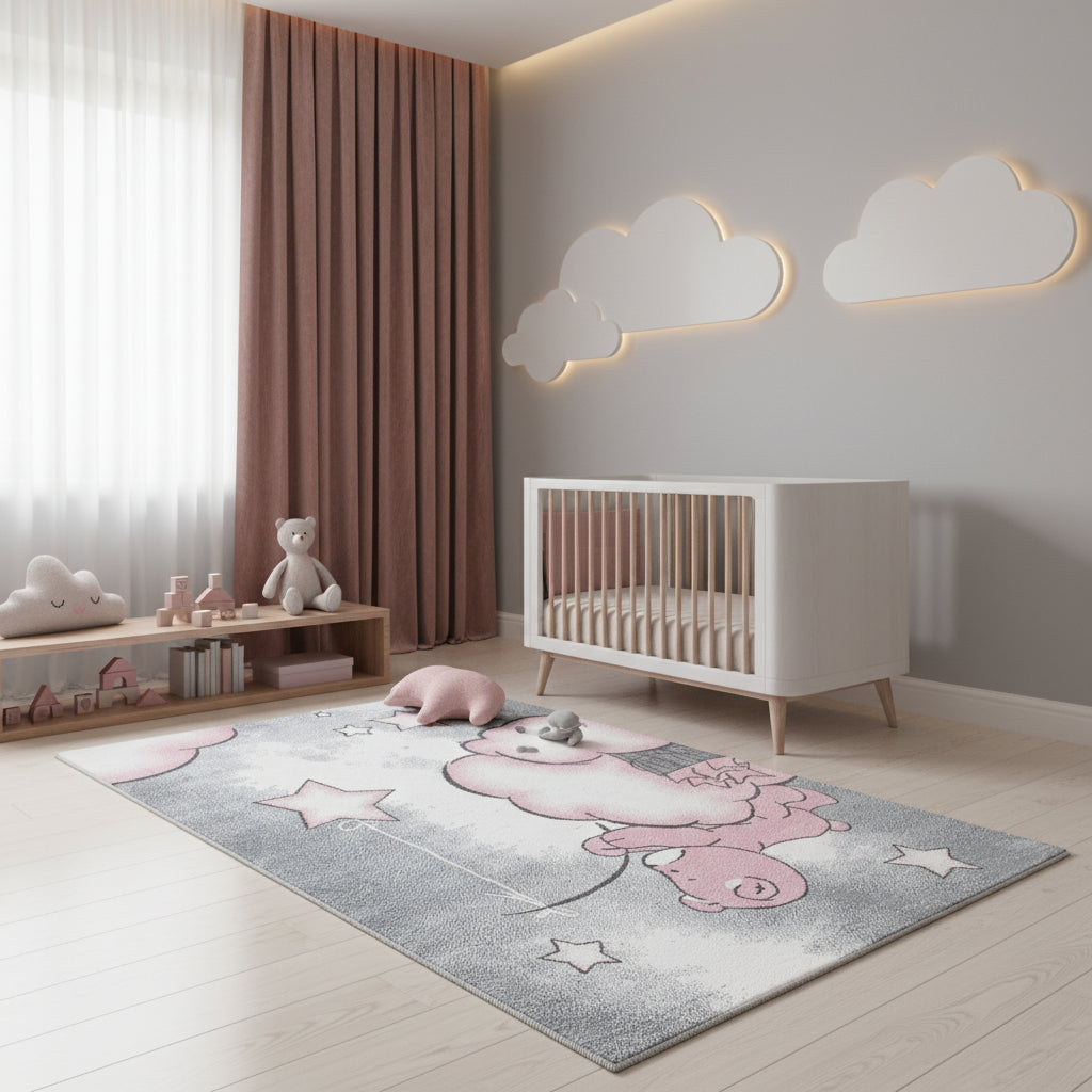 Kinderteppich Bär Polypropylen gewebt saugroboter Kurzflor Kinderzimmer_Läufer_