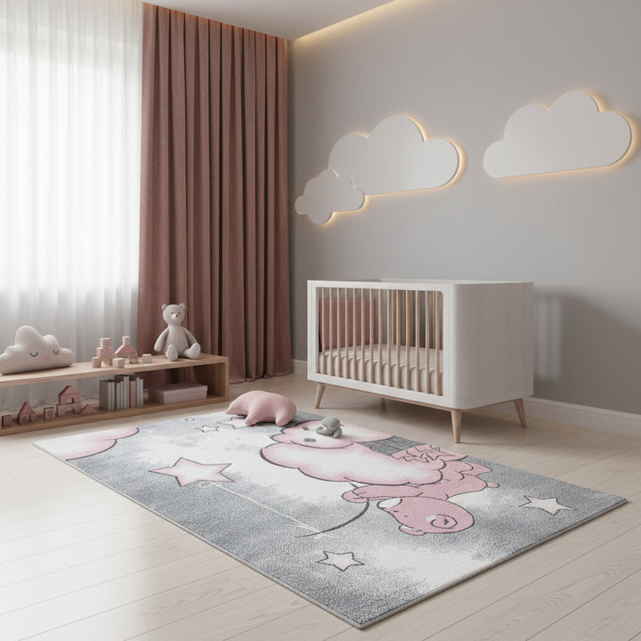 Kinderteppich Bär Polypropylen gewebt saugroboter Kurzflor Kinderzimmer_Läufer_