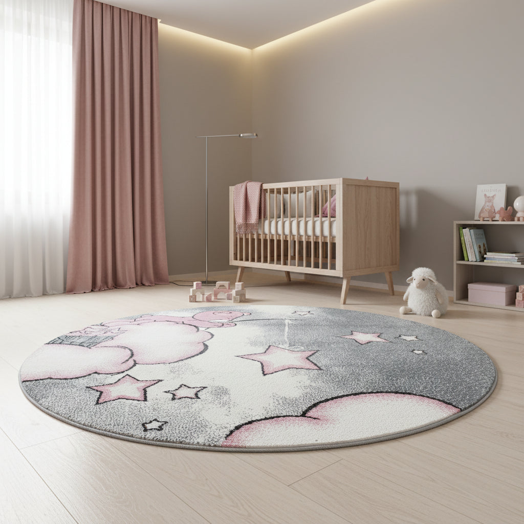 Kinderteppich Bär Polypropylen gewebt saugroboter Kurzflor Kinderzimmer Rund