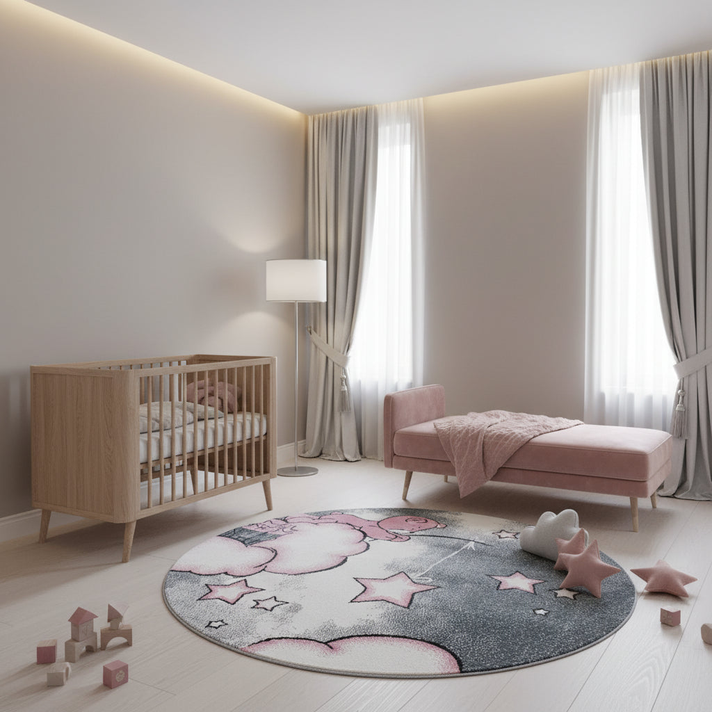 Kinderteppich Bär Polypropylen gewebt saugroboter Kurzflor Kinderzimmer Rund