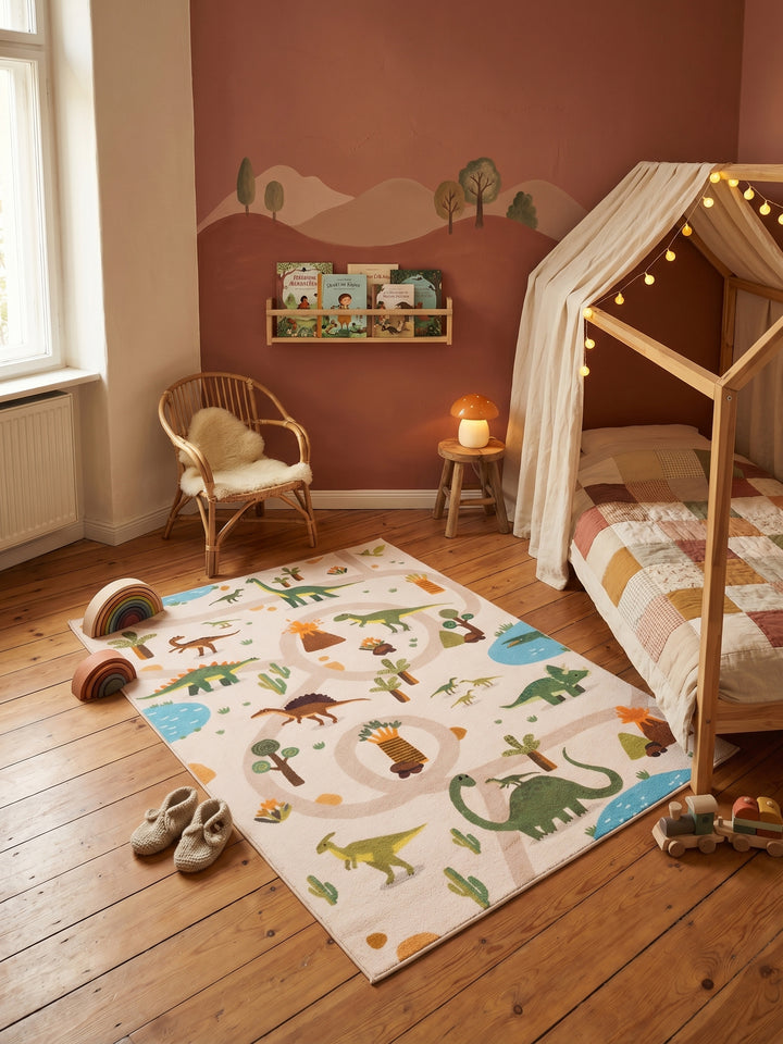 Teppich Beige rechteckig Muster Draufsicht_
