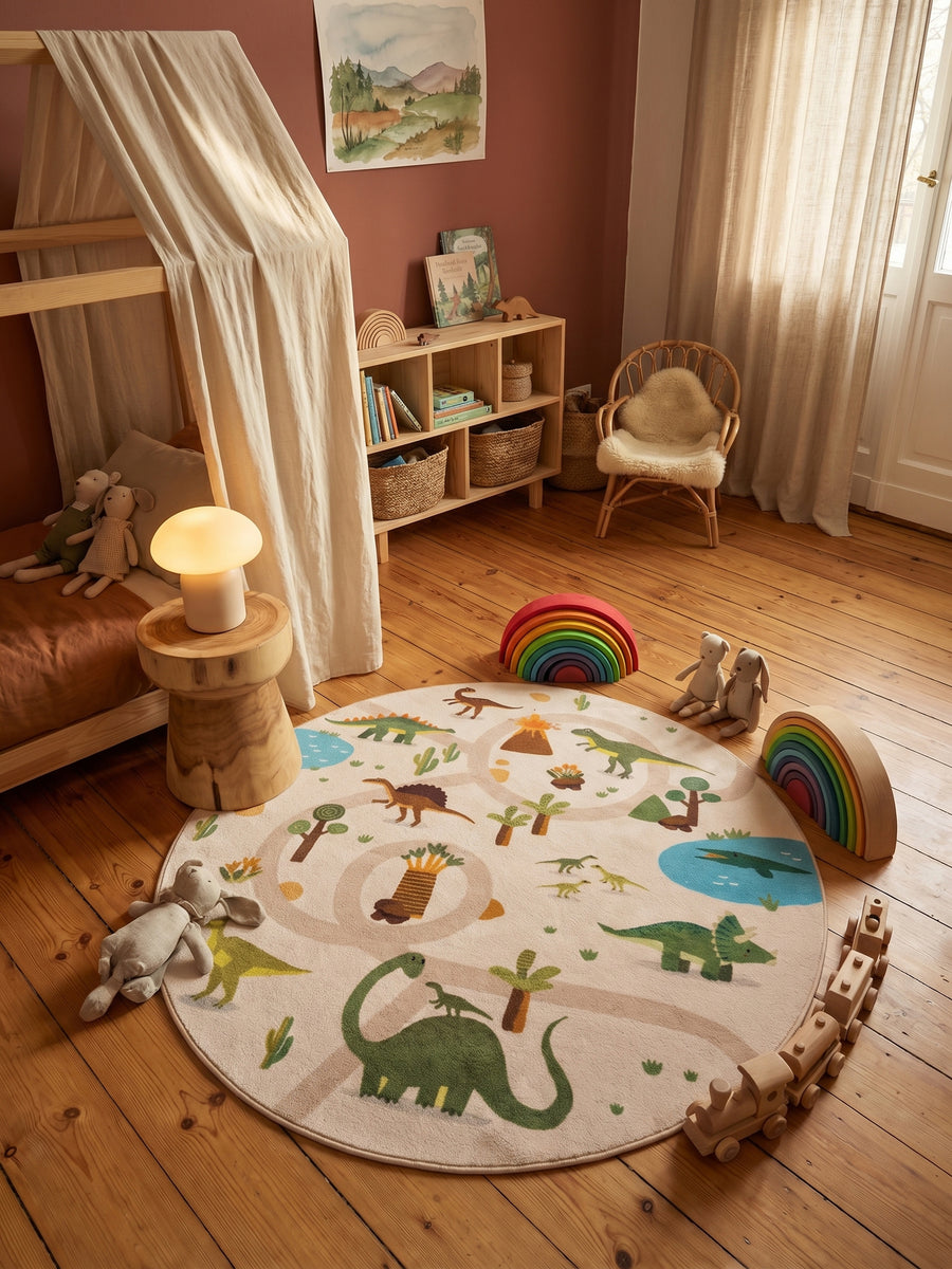 Teppich Beige rund Muster Draufsicht_