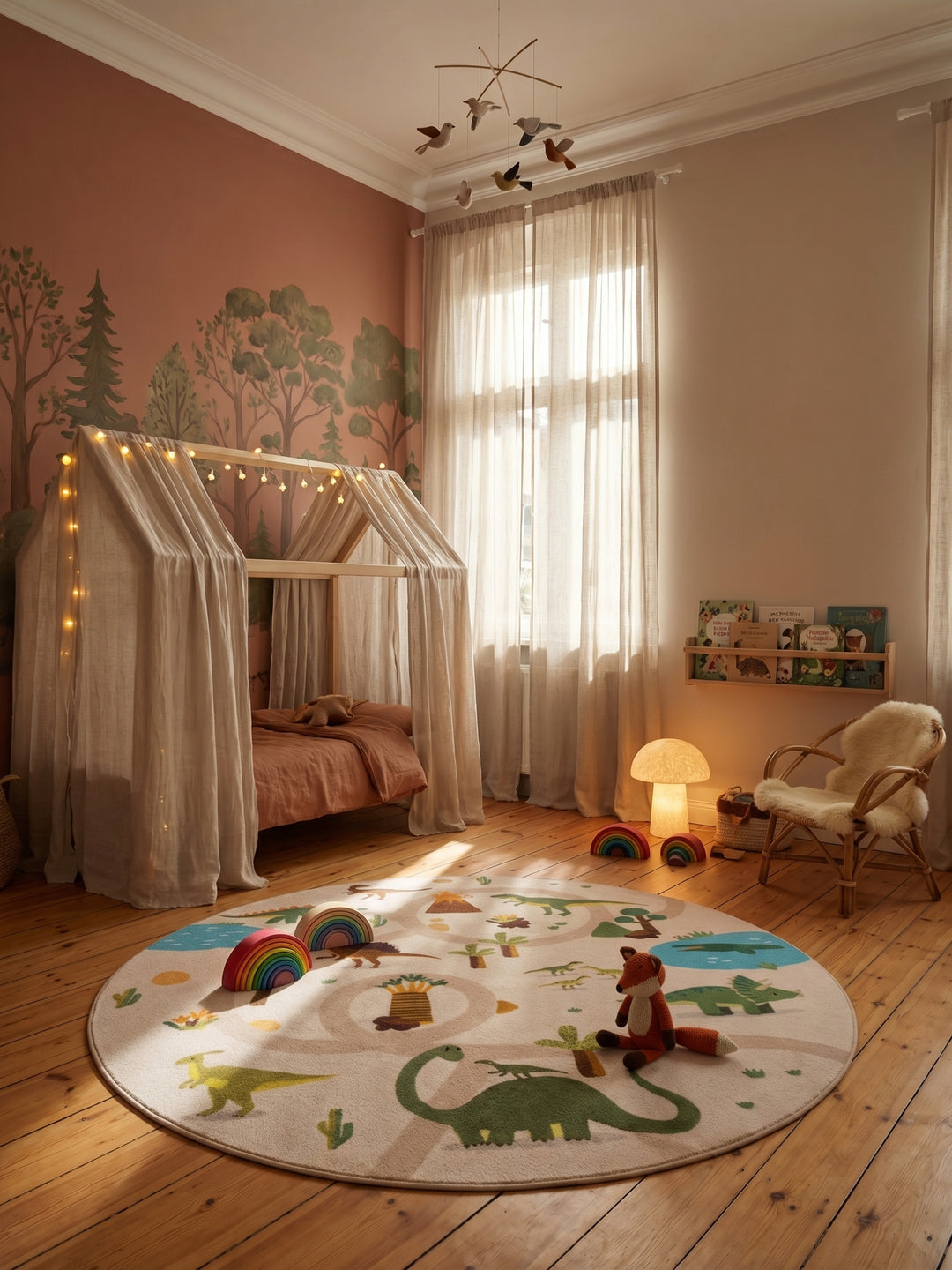 Teppich Beige rund im Wohnzimmer Einrichtungsidee_
