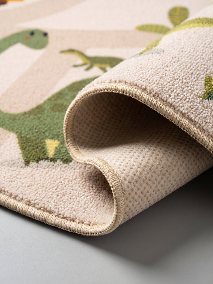 Teppich Beige rund Kante Rückseite_