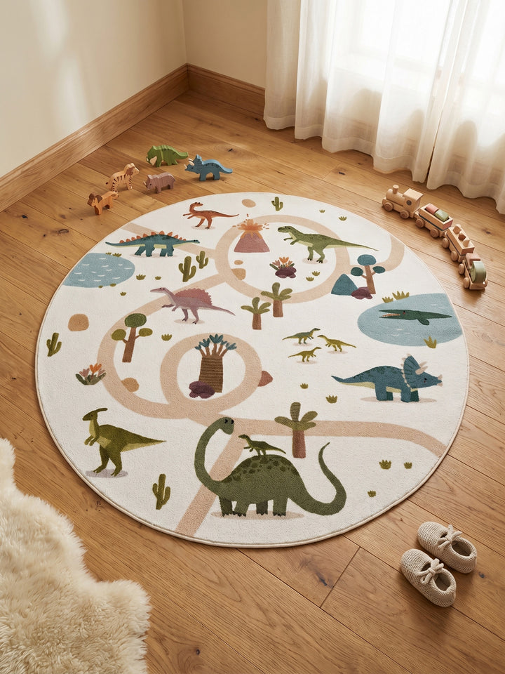 Teppich Creme rund Muster Draufsicht_