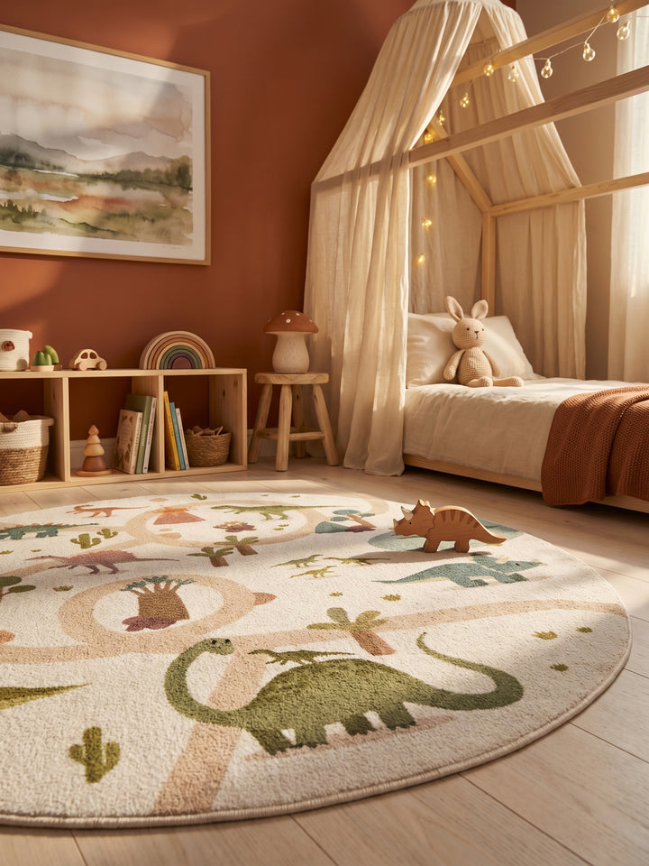 Teppich Creme rund Textur Nahaufnahme Detail_
