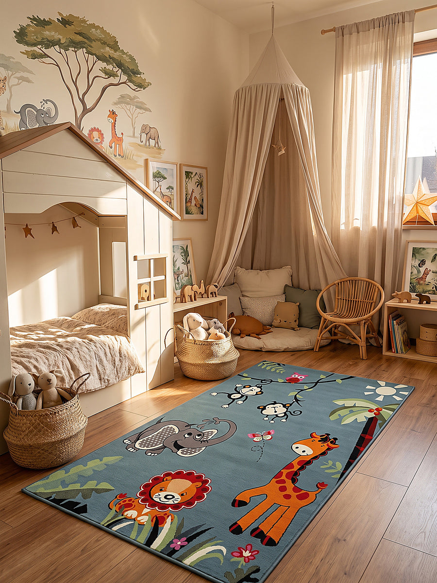 Teppich Blau Läufer im modernen Wohnzimmer_