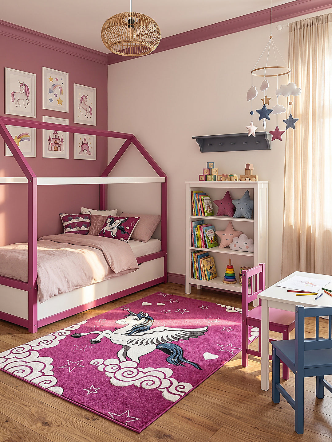 Teppich Fuchsia rechteckig im modernen Wohnzimmer_