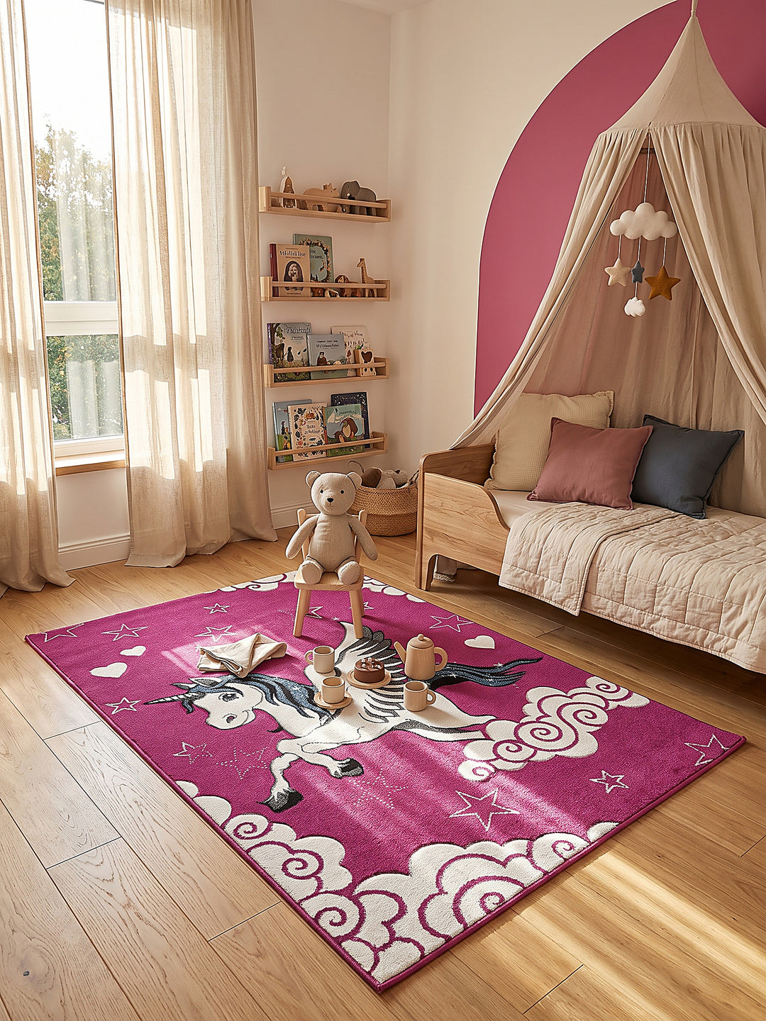 Teppich Fuchsia rechteckig gemütliche Wohnszene_