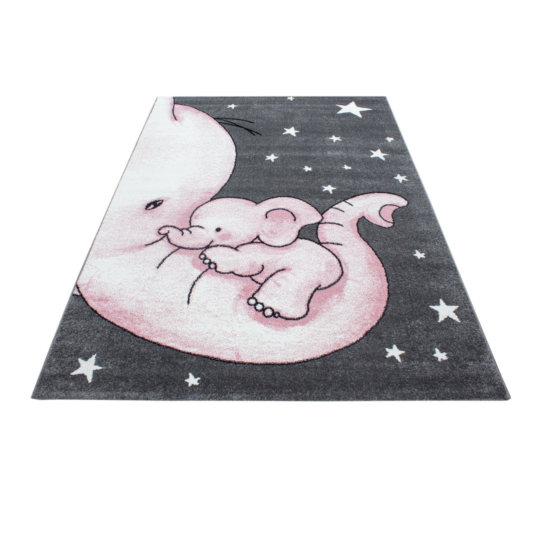 Kinderteppich Elefant Polypropylen gewebt saugroboter Kurzflor Kinderzimmer Pink Läufer 80x150_Läufer_