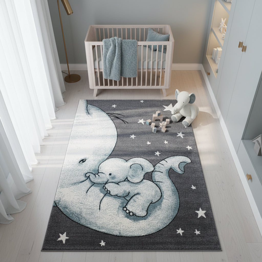 Kinderteppich Elefant Polypropylen gewebt saugroboter Kurzflor Kinderzimmer_Läufer_