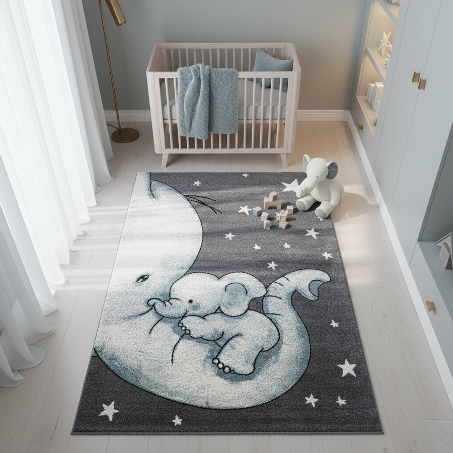 Kinderteppich Elefant Polypropylen gewebt saugroboter Kurzflor Kinderzimmer_Läufer_