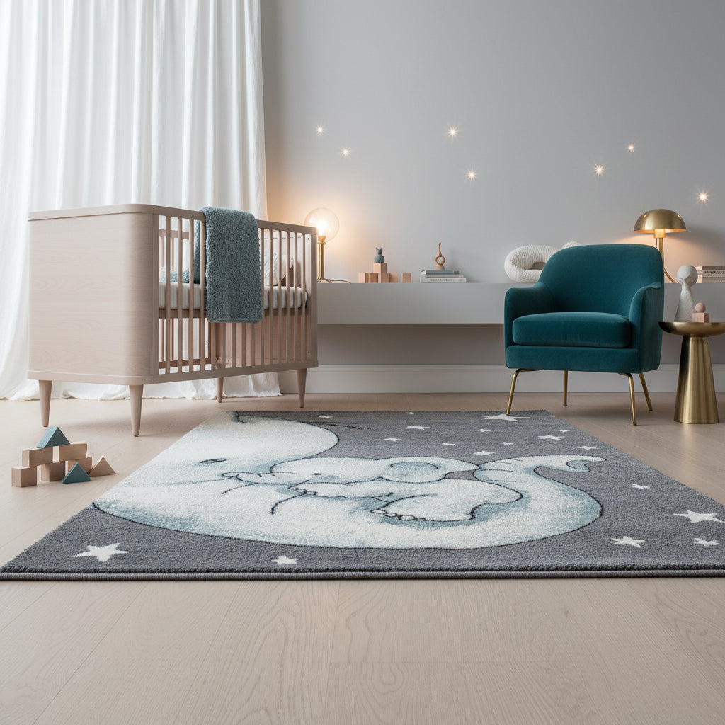 Kinderteppich Elefant Polypropylen gewebt saugroboter Kurzflor Kinderzimmer_Läufer_