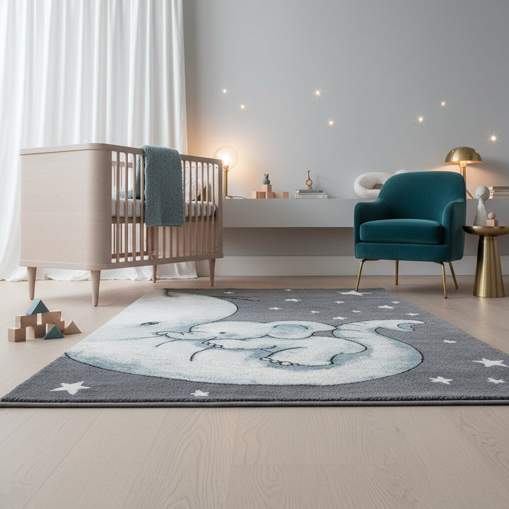 Kinderteppich Elefant Polypropylen gewebt saugroboter Kurzflor Kinderzimmer_Läufer_