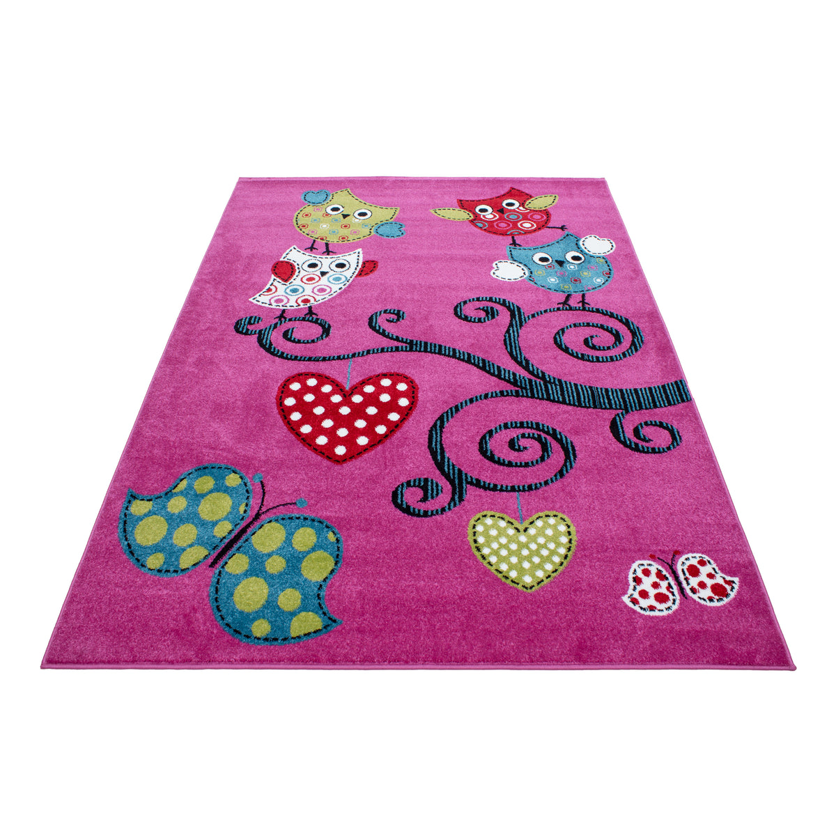 Kinderteppich Eule Polypropylen gewebt saugroboter Kurzflor Kinderzimmer Violett Läufer 80x150_Läufer_