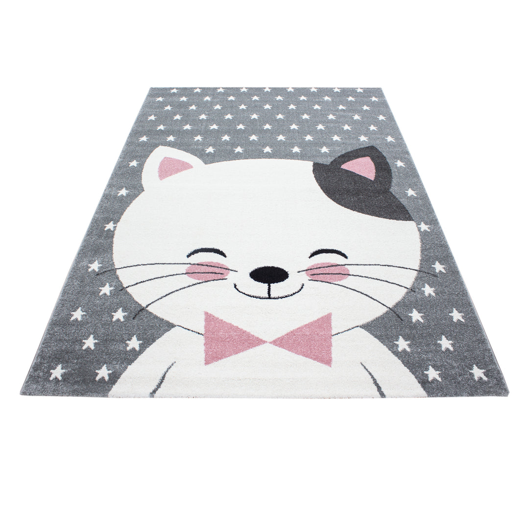 Kinderteppich Katze Polypropylen gewebt saugroboter Kurzflor Kinderzimmer Pink Läufer 80x150_Läufer_