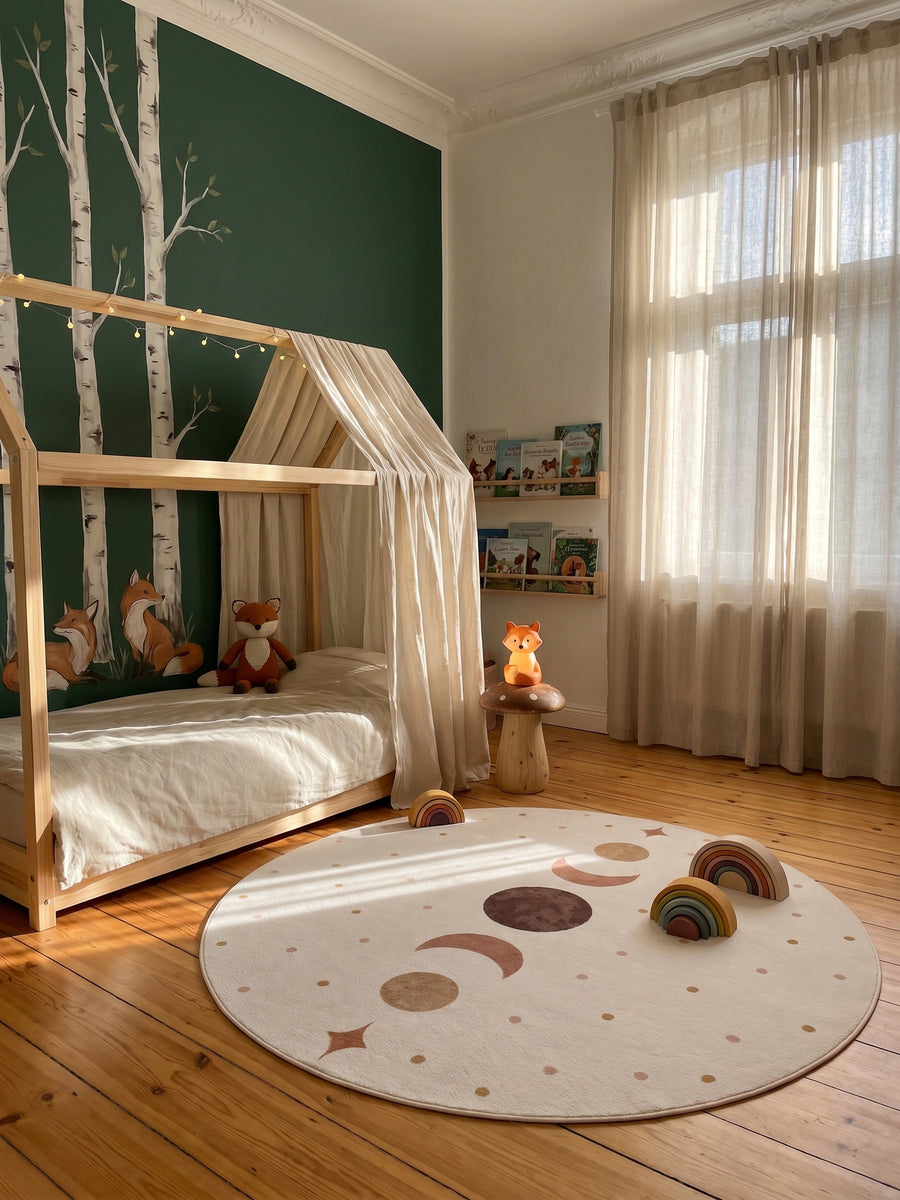 Teppich Creme rund im Wohnzimmer Einrichtungsidee_