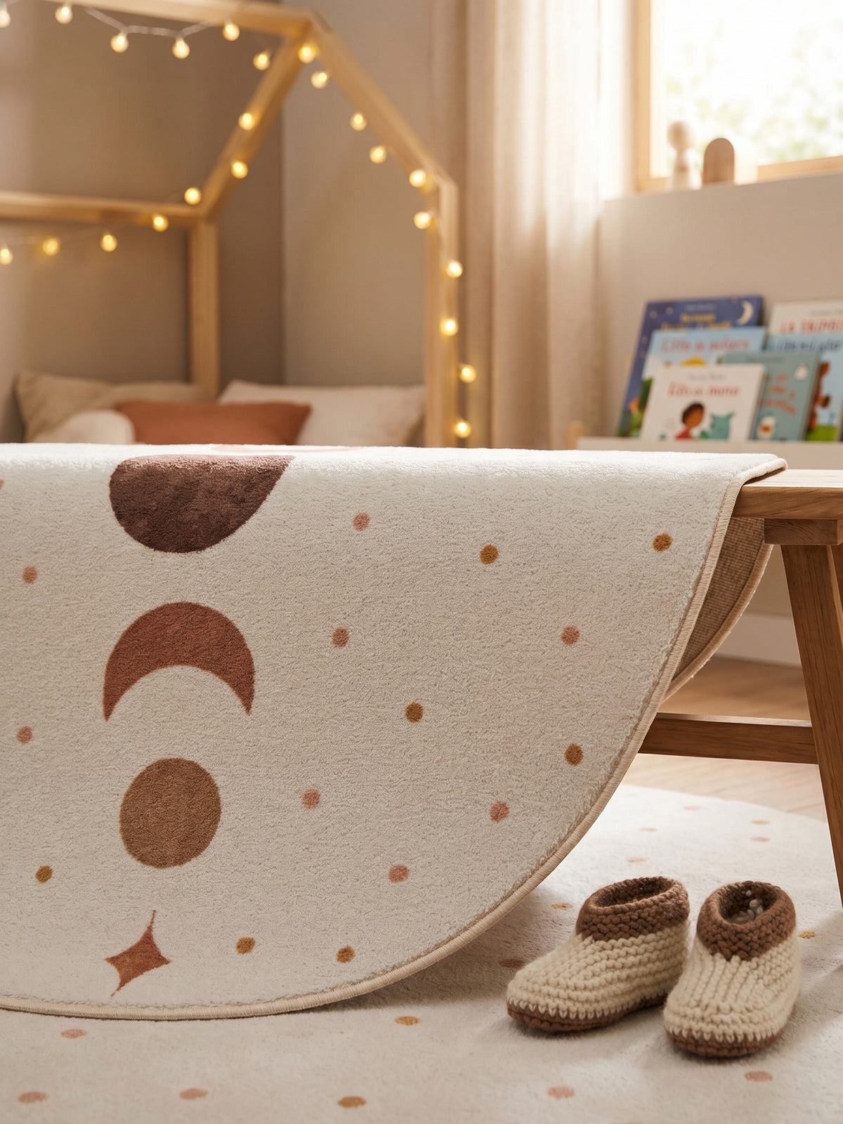 Teppich Creme rund Wohnaccessoire Deko_