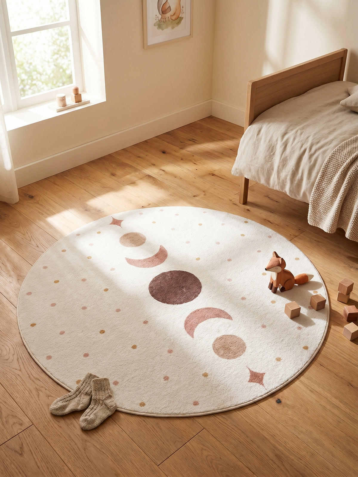 Teppich Creme rund Muster Draufsicht