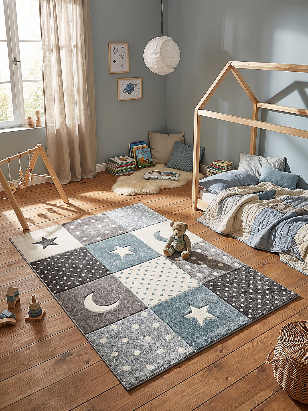 Teppich Blau rechteckig im modernen Wohnzimmer_