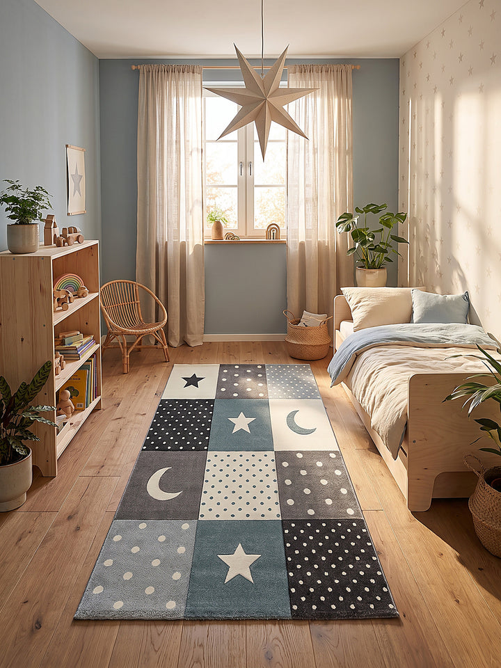 Teppich Blau Läufer im modernen Wohnzimmer_
