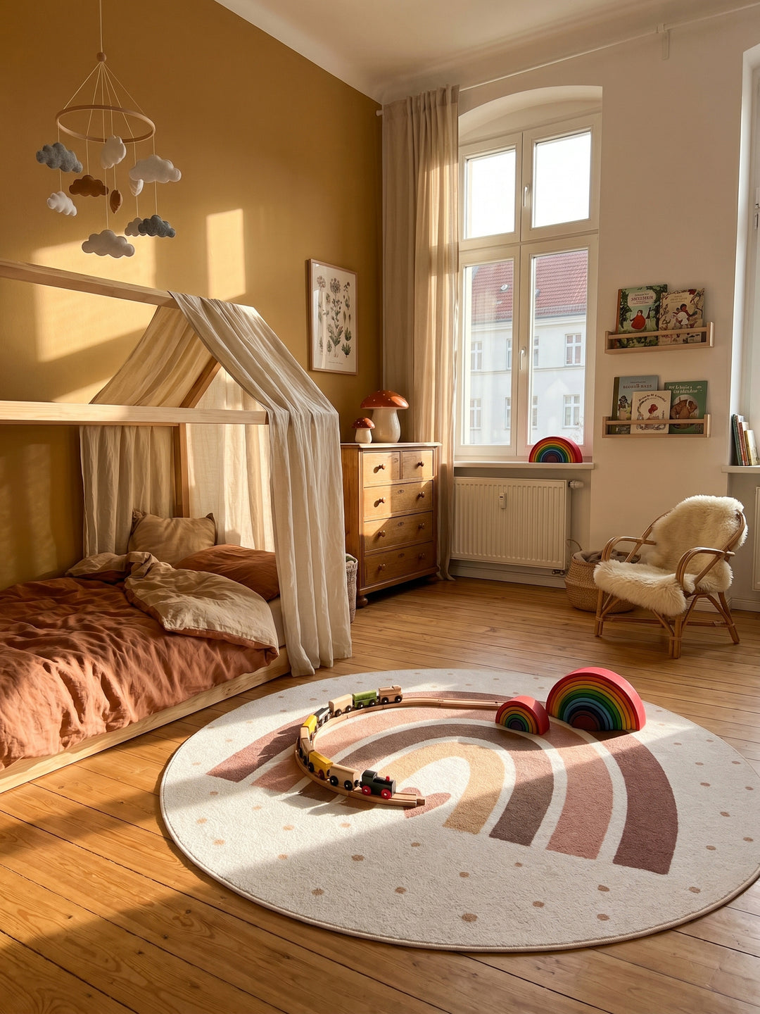 Teppich Creme rund im Wohnzimmer Einrichtungsidee_