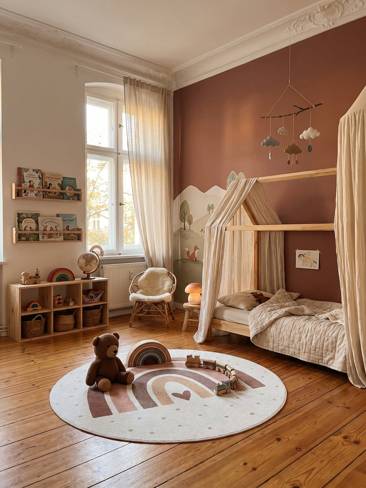 Teppich Creme rund Wohnaccessoire Deko_