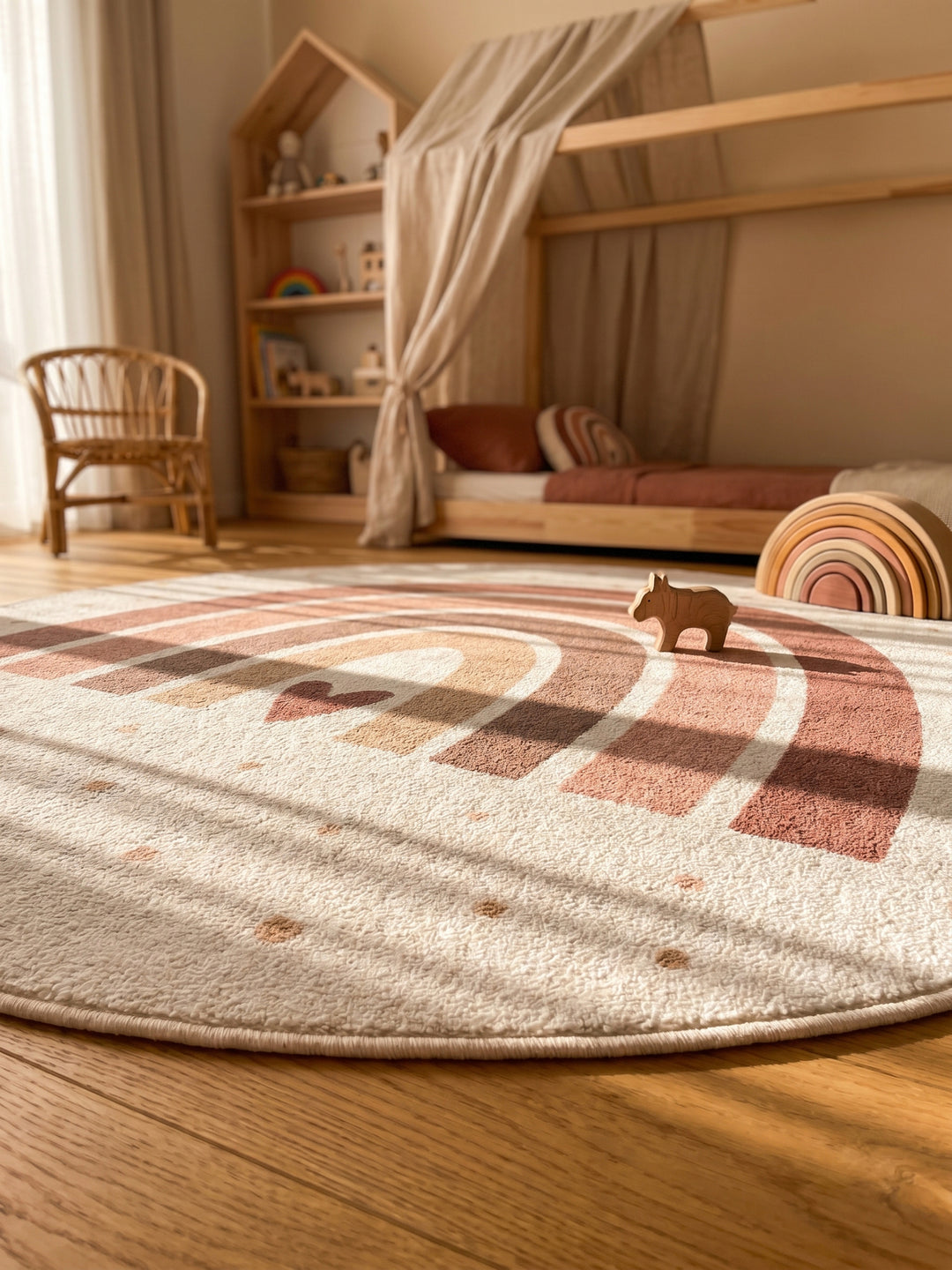 Teppich Creme rund Textur Nahaufnahme Detail_