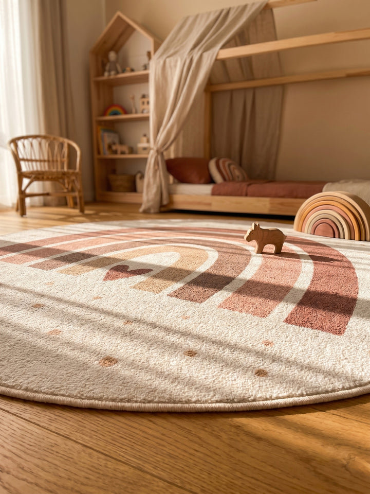 Teppich Creme rund Textur Nahaufnahme Detail_