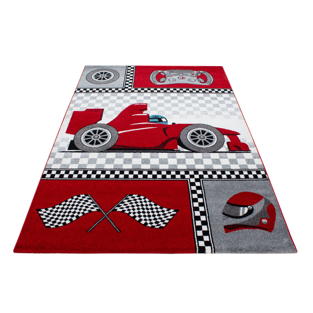 Kinderteppich Rennwagen Polypropylen gewebt saugroboter Kurzflor Kinderzimmer Rot Läufer 80x150_Läufer_
