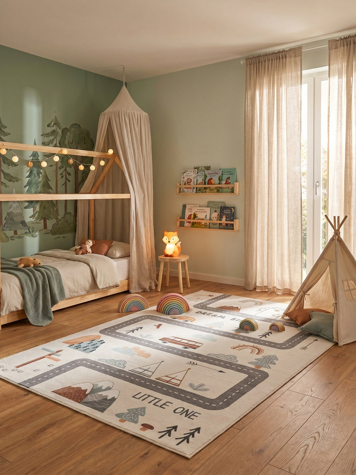 Teppich Creme rechteckig im Wohnzimmer Einrichtungsidee_