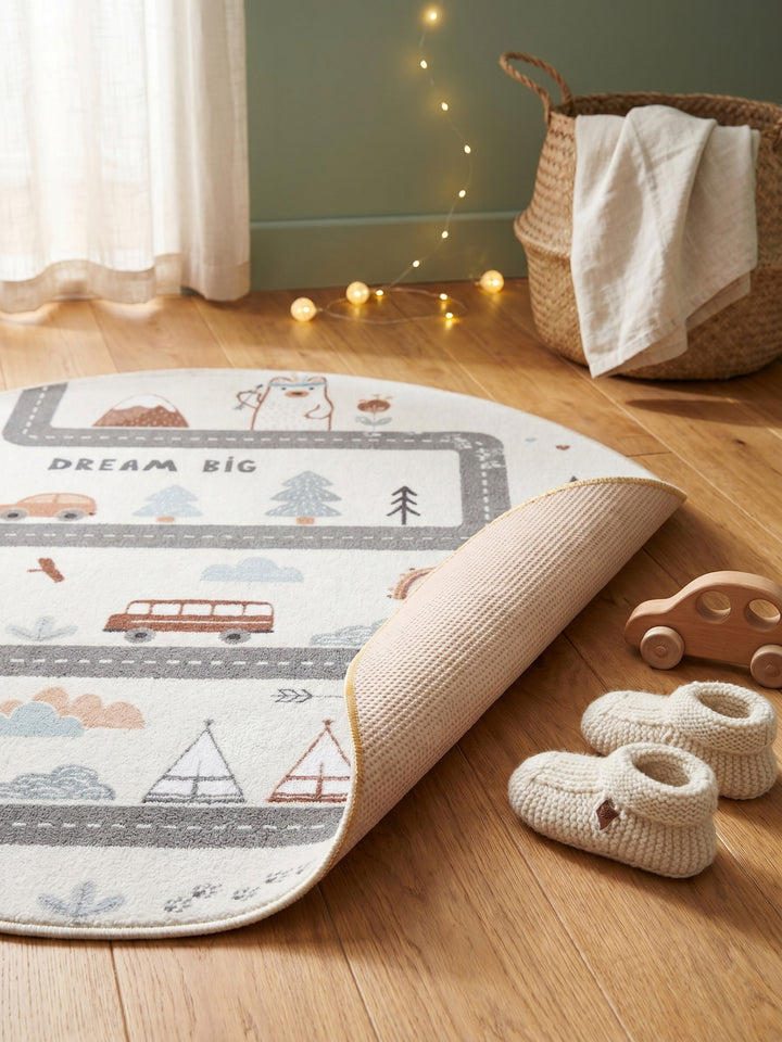 Teppich Creme rund Wohnaccessoire Deko_