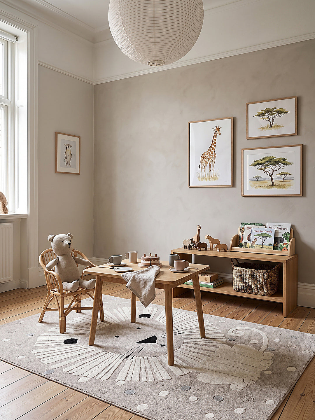 Teppich Beige rechteckig gemütliche Wohnszene_
