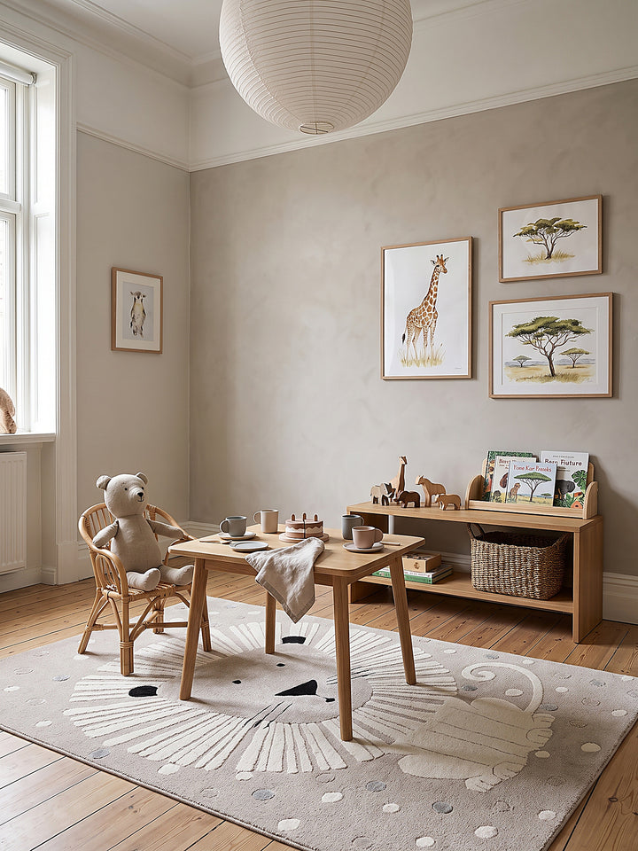 Teppich Beige rechteckig gemütliche Wohnszene_