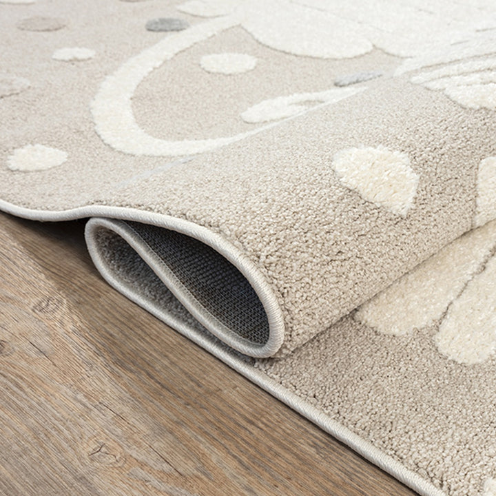 Kurzflor Teppich Beige Kinder aus Polyester für Wohnzimmer Schlafzimmer und Flur aus der VELT Kollektion_