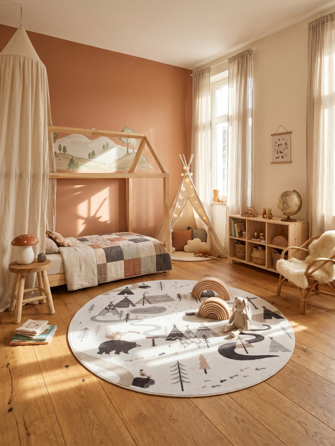 Teppich Creme rund im Wohnzimmer Einrichtungsidee_