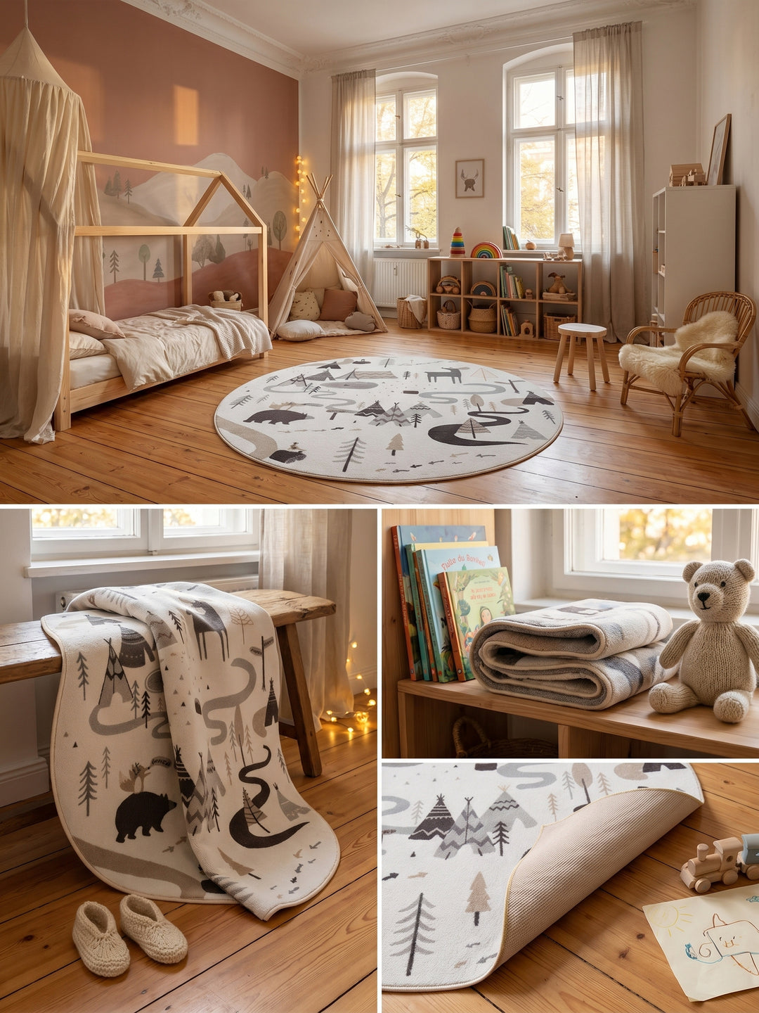 Teppich Creme rund Wohnaccessoire Deko_