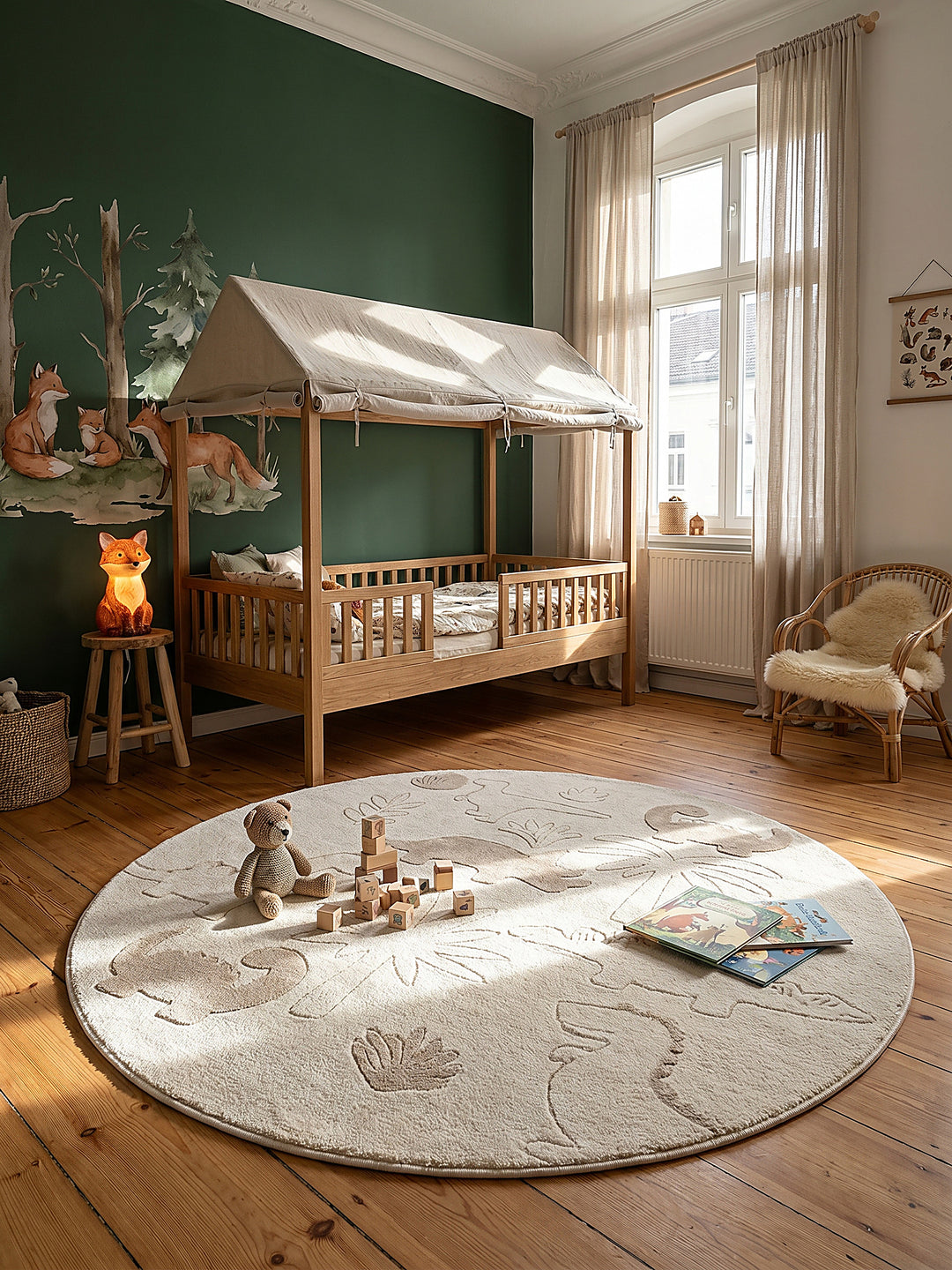 Teppich Creme rund im modernen Wohnzimmer_