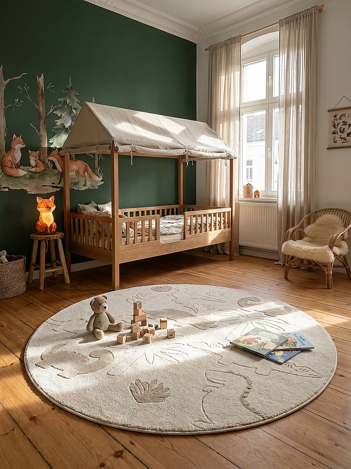 Teppich Creme rund im modernen Wohnzimmer_