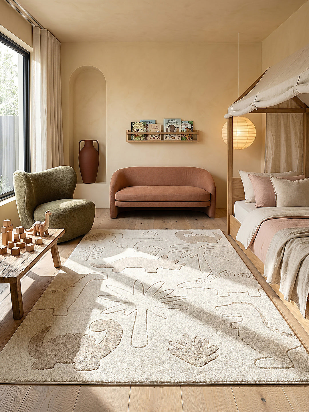 Teppich Creme rechteckig im modernen Wohnzimmer_