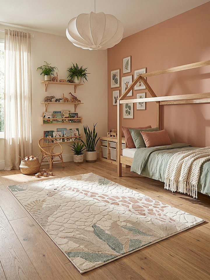 Teppich Creme rund im modernen Wohnzimmer_